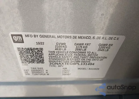 2023 Chevrolet Equinox Lt z USA, uszkodzony, nr VIN 3GNAXTEG8PL131494